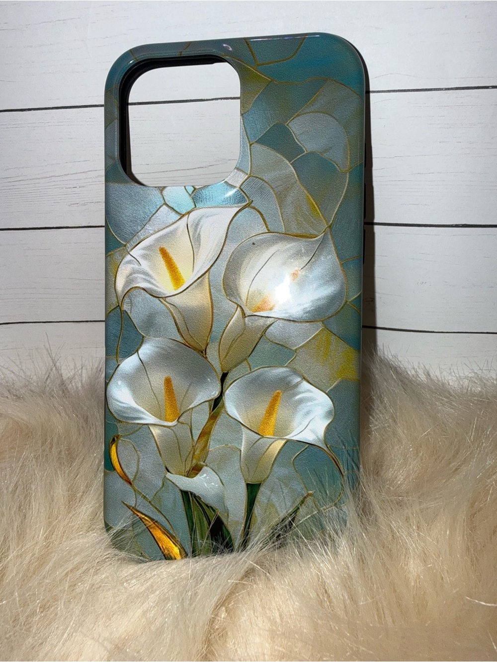 White Calla Lily Floral iPhone 16 Pro Max Case - Teal Background